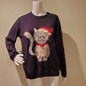 Atmosphere Holiday Cat Ugly Christmas Sweater Black S